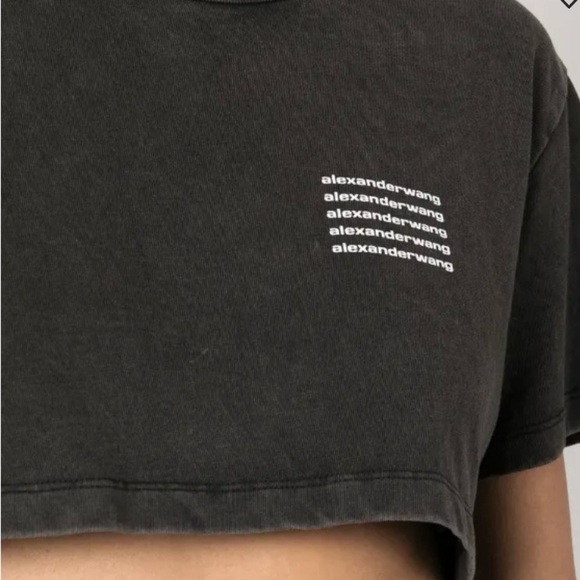 Alexander Wang Women's Small Acid-Wash Crop Logo T Tee Shirt Dark Gray White S - Picture 5 of 10